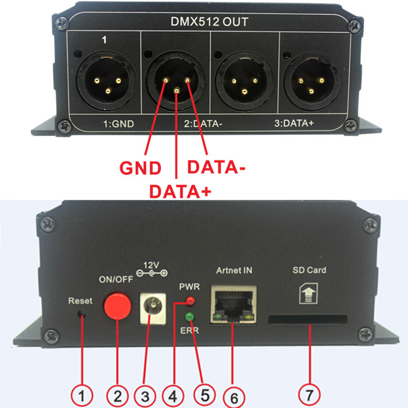 DC12V DMX400 Artnet DMX Converter 4 Standard DMX512 Data Output Ports SD Card Controller, DMX512 Decoder LED Controller DC12V DMX400 Artnet DMX Converter 4 Standard DMX512 Data Output Ports SD Card Controller, DMX512 Decoder LED Controller